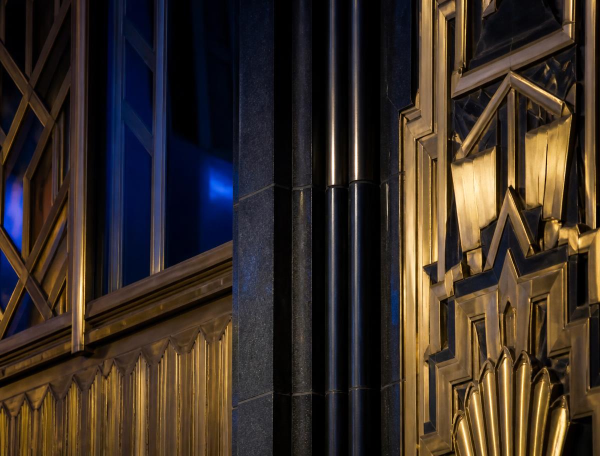 Cropped gilded architectural detail on a Detroit building